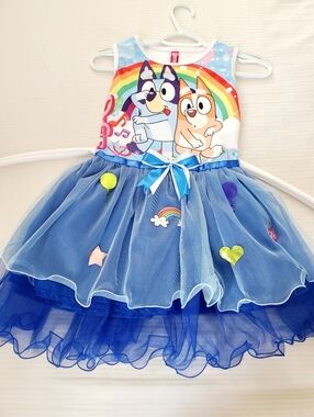 Bluey Rainbow Tulle Dress with Blue Skirt